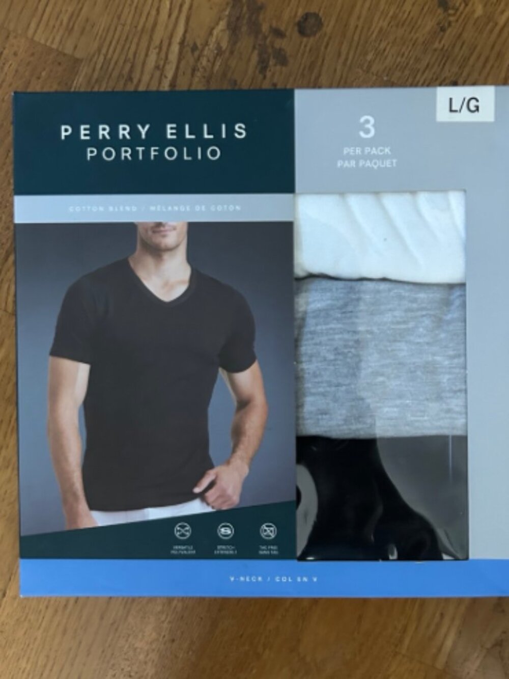 NEW Perry Ellis Portfolio 3-Pack V-Neck T-Shirts Men’s Large Cotton Blend
